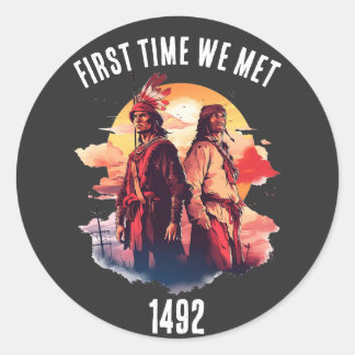 Christoffel Columbus en de Dag van de Inheemse Vol Ronde Sticker