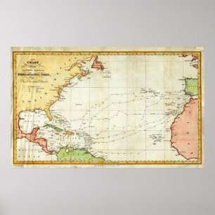  Christoffel Columbus Voyage Map (1828) Poster