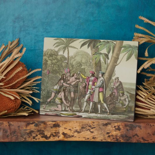 Christopher Columbus (1451-1506) met Native Ameri Fotoplaat (Zijkant)