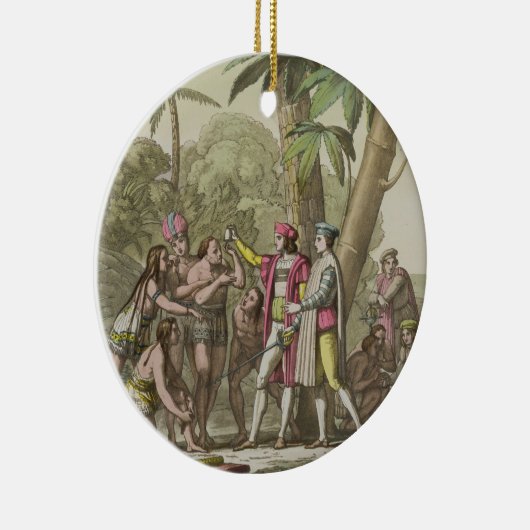 Christopher Columbus (1451-1506) met Native Ameri Keramisch Ornament (Rechts)