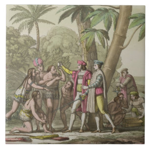 Christopher Columbus (1451-1506) met Native Ameri Tegeltje