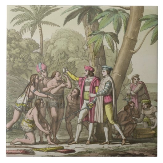 Christopher Columbus (1451-1506) met Native Ameri Tegeltje (Voorkant)