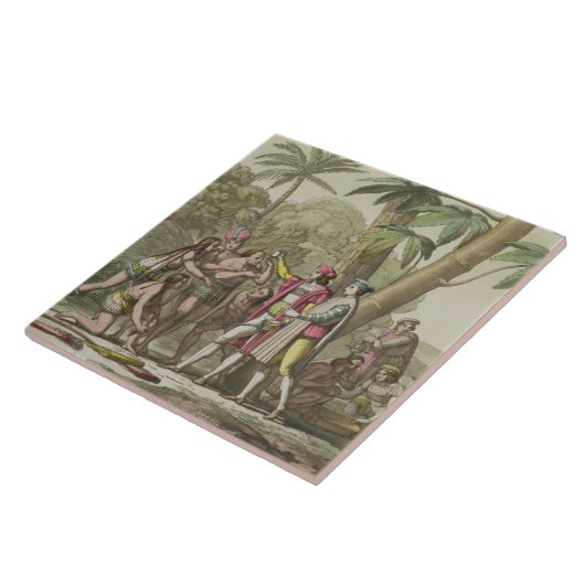 Christopher Columbus (1451-1506) met Native Ameri Tegeltje (Zijkant)