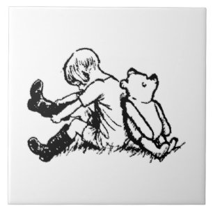 Christopher Robin die laarzen aandoet met Pooh Tegeltje