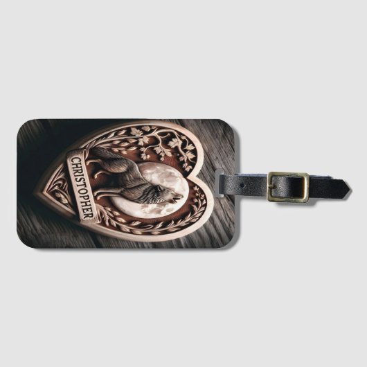 Christopher Wolf Howling op Maan in Hart Bagagelabel (Voorkant (horizontaal))