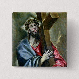 Christus Clasping the Cross, 1600-10 (olie op canv Vierkante Button 5,1 Cm