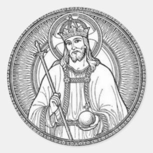 Christus de koning Zwart-witte lijnkunst Ronde Sticker