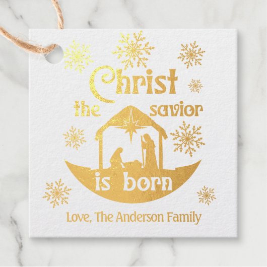 Christus De Savior is Christelijk Nativiteitsgoud Bedankjes Labels (Voorkant)