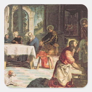 Christus De voeten van de Disciples wassen 2 Vierkante Sticker