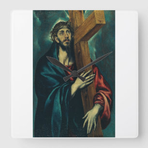 Christus die het kruis draagt door El Greco Vierkante Klok
