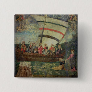 Christus die op het water loopt na de 'Navicella' Vierkante Button 5,1 Cm
