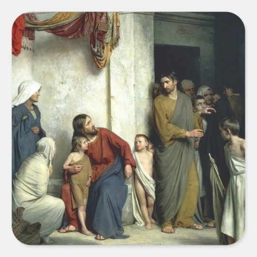 Christus en de kinderen vierkante sticker (Voorkant)