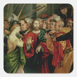 Christus en vrouw in overspel 2 vierkante sticker