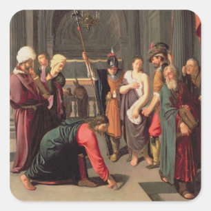 Christus en vrouw in overspel vierkante sticker