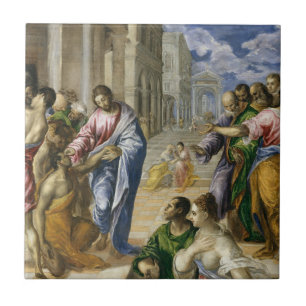Christus Healing the Blind Tegeltje
