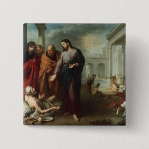 Christus in de pool van Bethesda, 1667-70 (olie op Vierkante Button 5,1 Cm