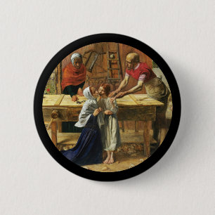 Christus in de timmerkraan van zijn vader ronde button 5,7 cm