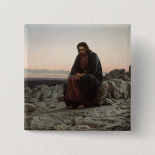 Christus in de wilde natuur (door Ivan Kramskoi) Vierkante Button 5,1 Cm
