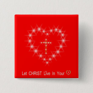 Christus in je hart vierkante button 5,1 cm