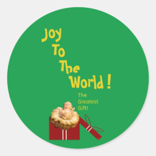 Christus is geboren! Het cadeau wordt gegeven op e Ronde Sticker