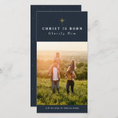Christus is geboren kerstkaart met religieuze foto (Voorkant / Achterkant)