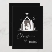 Christus is geboren met witte kerststal zwarte ker feestdagenkaart (Voorkant / Achterkant)