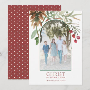 Christus is Geboren Religieus Rood Kerstfeest Feestdagenkaart