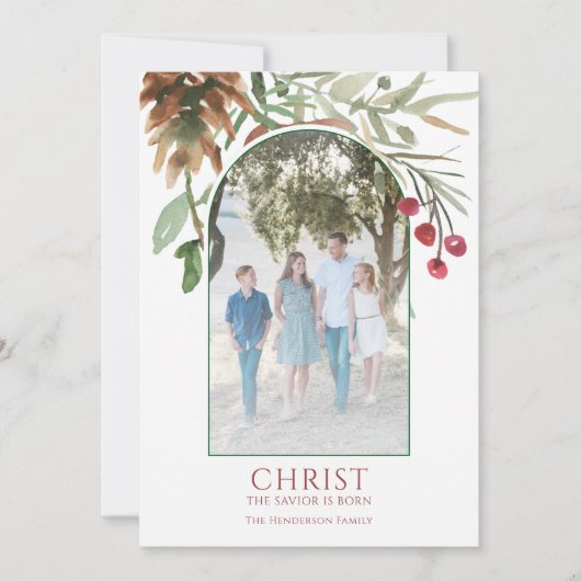 Christus is Geboren Religieus Rood Kerstmis Feestdagenkaart (Voorkant)