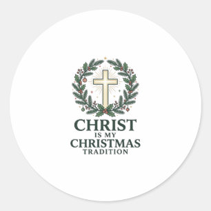 Christus is mijn kersttraditie Vintage kruis ontwe Ronde Sticker