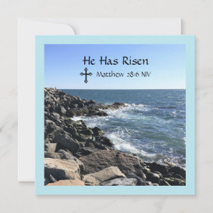 Christus is verrezen Blauwe Oceaan Foto Pasen Feestdagenkaart