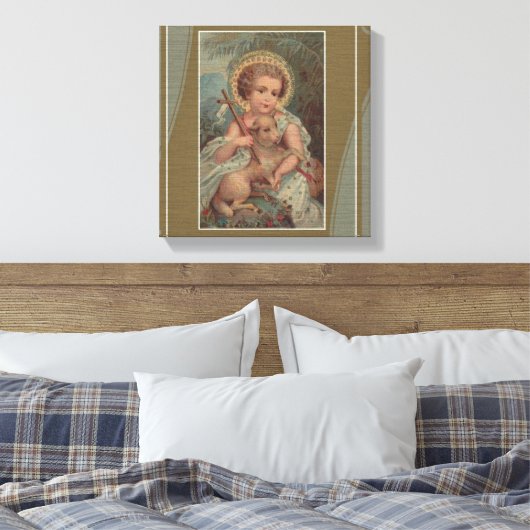Christus Jezus met Kruis en Lamb Canvas Afdruk (Insitu (Slaapkamer))