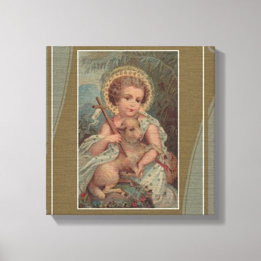 Christus Jezus met Kruis en Lamb Canvas Afdruk