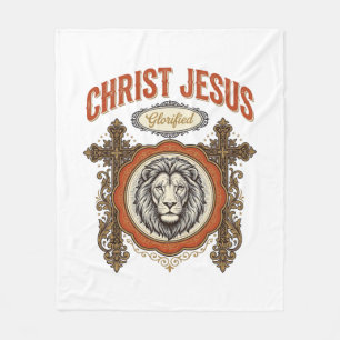 Christus Jezus Vintage Leeuw Geloof Fleece Deken