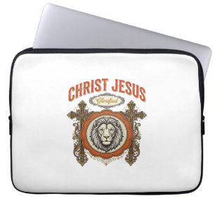 Christus Jezus Vintage Leeuw Geloof Laptop Sleeve