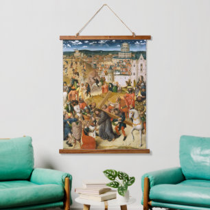 Christus met de verf van het kruis hangend wandkleed