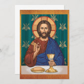 Christus met kelk, perkamenten achtergrond save the date (Voorkant / Achterkant)