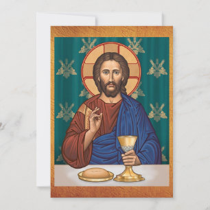 Christus met kelk, perkamenten achtergrond save the date