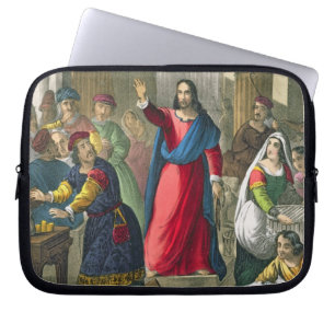 Christus ontruimt de tempel, van een bijbel bedruk laptop sleeve