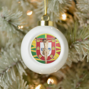 Christus over de Portugese vlag Keramische Bal Ornament