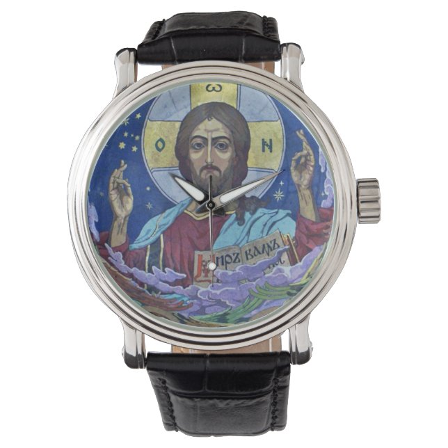 Christus Pantocrator Orthodox Icoon Horloge (Voorkant)