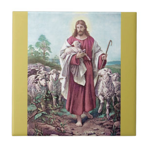Christus The Good Shepherd Bernard Plockhorst 1878 Tegeltje