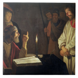 Christus voor Caiaphas (olie op canvas) Tegeltje