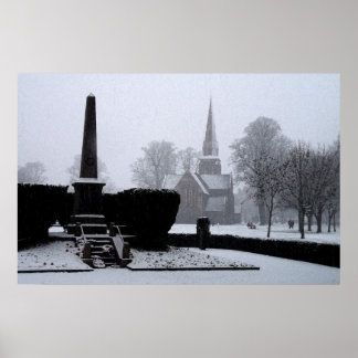 Christuskerk en Memorial in de sneeuwse Waterverf Poster