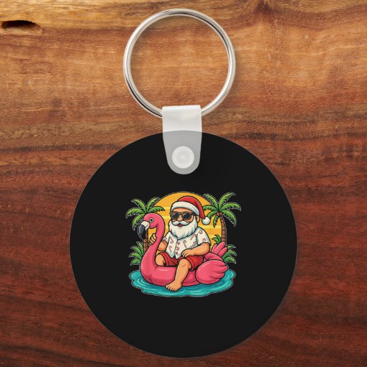 Chritmas In July Shirt Santa Flamingo Float Men Wo Sleutelhanger (Voorkant)