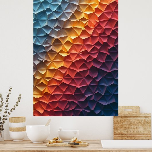 Chroma Fold: Geometric Prism Gradient Abstract Art Poster (Keuken)