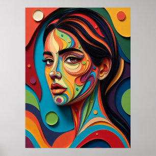 Chromatische Gratie Modern Papiergesneden Portret Poster