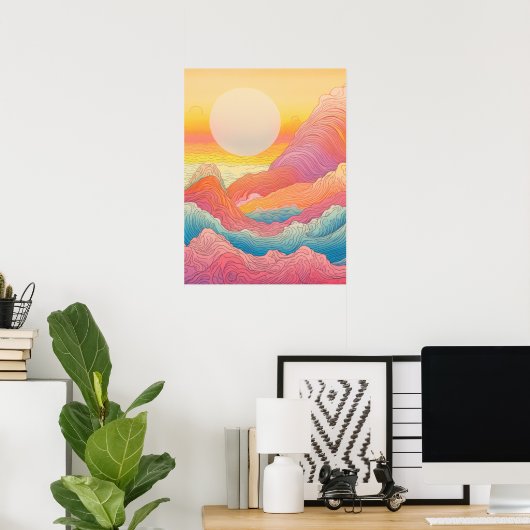 Chromatische kam: een symfonie van golven en berge poster (Thuiskantoor)