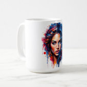 Chromatische muze – Neon Splash Portret Koffiemok (Voorkant links)