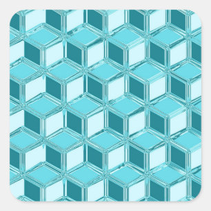 Chrome 3-d boxen - turquoise / aqua vierkante sticker