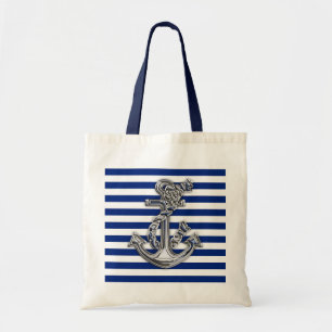 Chrome-achtige-hellingsanker op het Nautical Strip Tote Bag